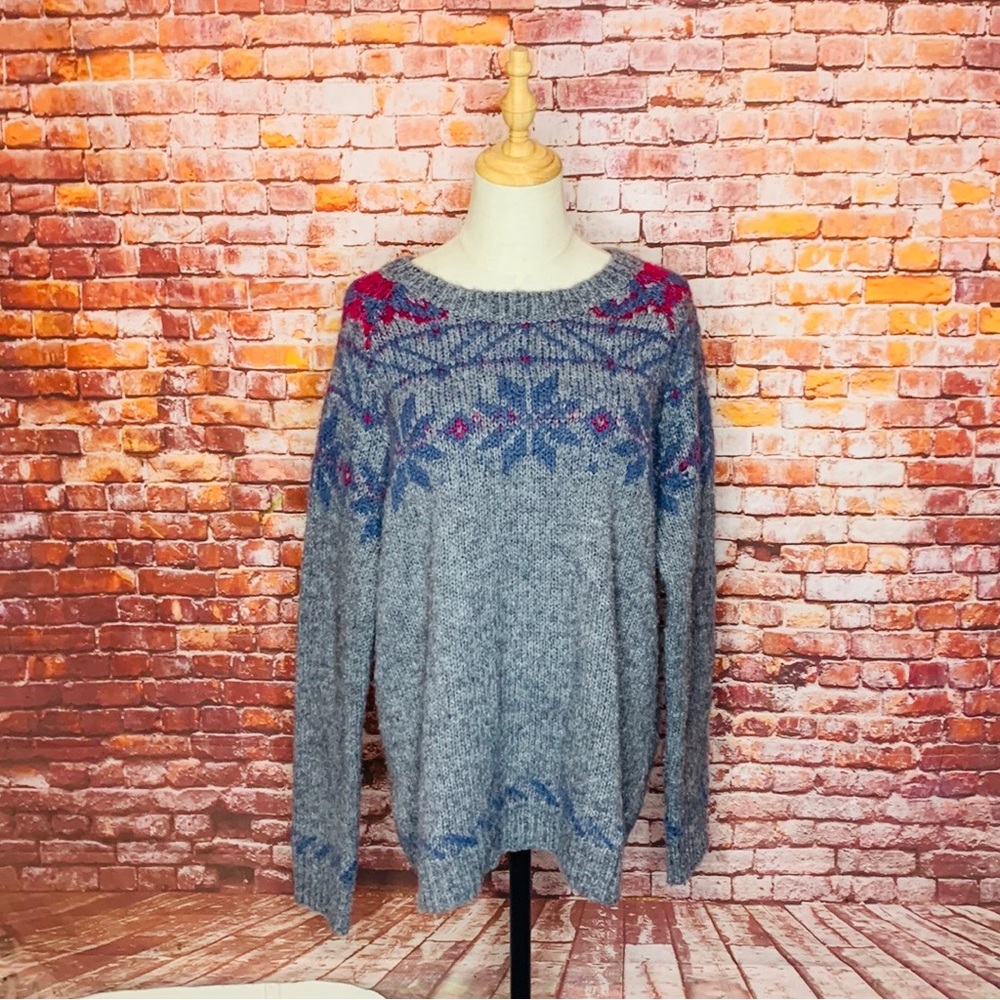Vintage Le Tigre Gray Snowflake Fair Isle Wool Blend Sweater
